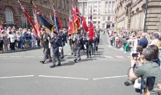 Merchant Navy standard bearers during the March for the Medals. Image: Nautilus International Image:Merchant Navy standard bearers during the March for the Medals. Image: Nautilus International