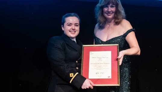 Katie Jane McGahan Hargreaves (left) being presented with the MCA Officer Trainee of the Year award for 2023 by Virginia McVea, MCA CEO. Image: Blackpool and The Fylde College Image:Katie Jane McGahan Hargreaves (left) being presented with the MCA Officer Trainee of the Year award for 2023 by Virginia McVea, MCA CEO. Image: Blackpool and The Fylde College