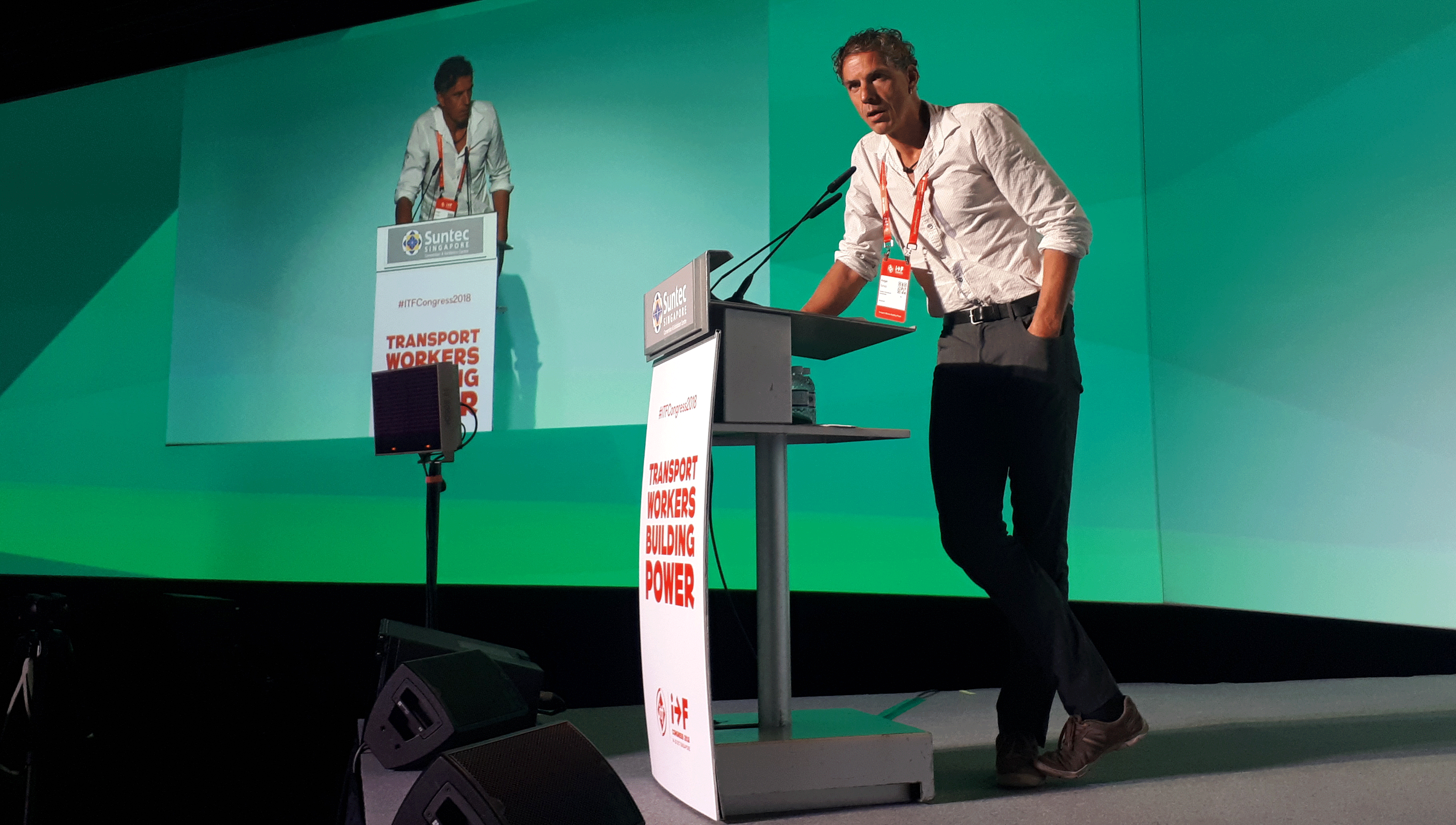 Nautilus Switzerland branch national secretary Holger Schatz addresses the ITF Congress in Singapore Image:Nautilus Switzerland branch national secretary Holger Schatz addresses the ITF Congress in Singapore