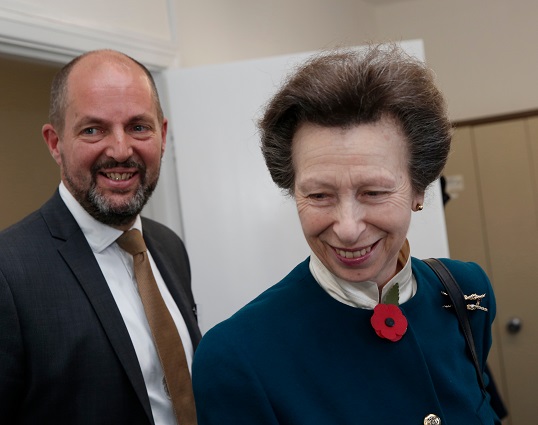 Miles Cowley, SAIL manager pictured with HRH The Princess Royal. Image: Olivia Harris / Seafarers Advice and Information Line (SAIL) Image:Miles Cowley, SAIL manager pictured with HRH The Princess Royal. Image: Olivia Harris / Seafarers Advice and Information Line (SAIL)