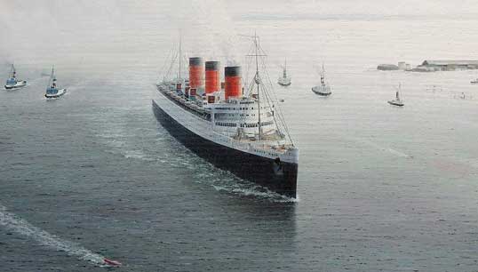 Image:RMS Queen Mary's First Approach To Southampton, 1936 by Gregory Smith, winner of the RSMA New Generation award.
