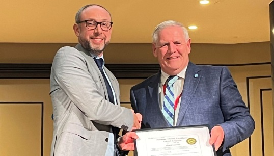 Nautilus member Jamie Lovell (left) was presented with his Harbour Master Certificate by Captain John Lloyd at the UKHMA conference in London in November 2024. Image: courtesy of Jamie Lovell Image:Nautilus member Jamie Lovell (left) was presented with his Harbour Master Certificate by Captain John Lloyd at the UKHMA conference in London in November 2024. Image: courtesy of Jamie Lovell