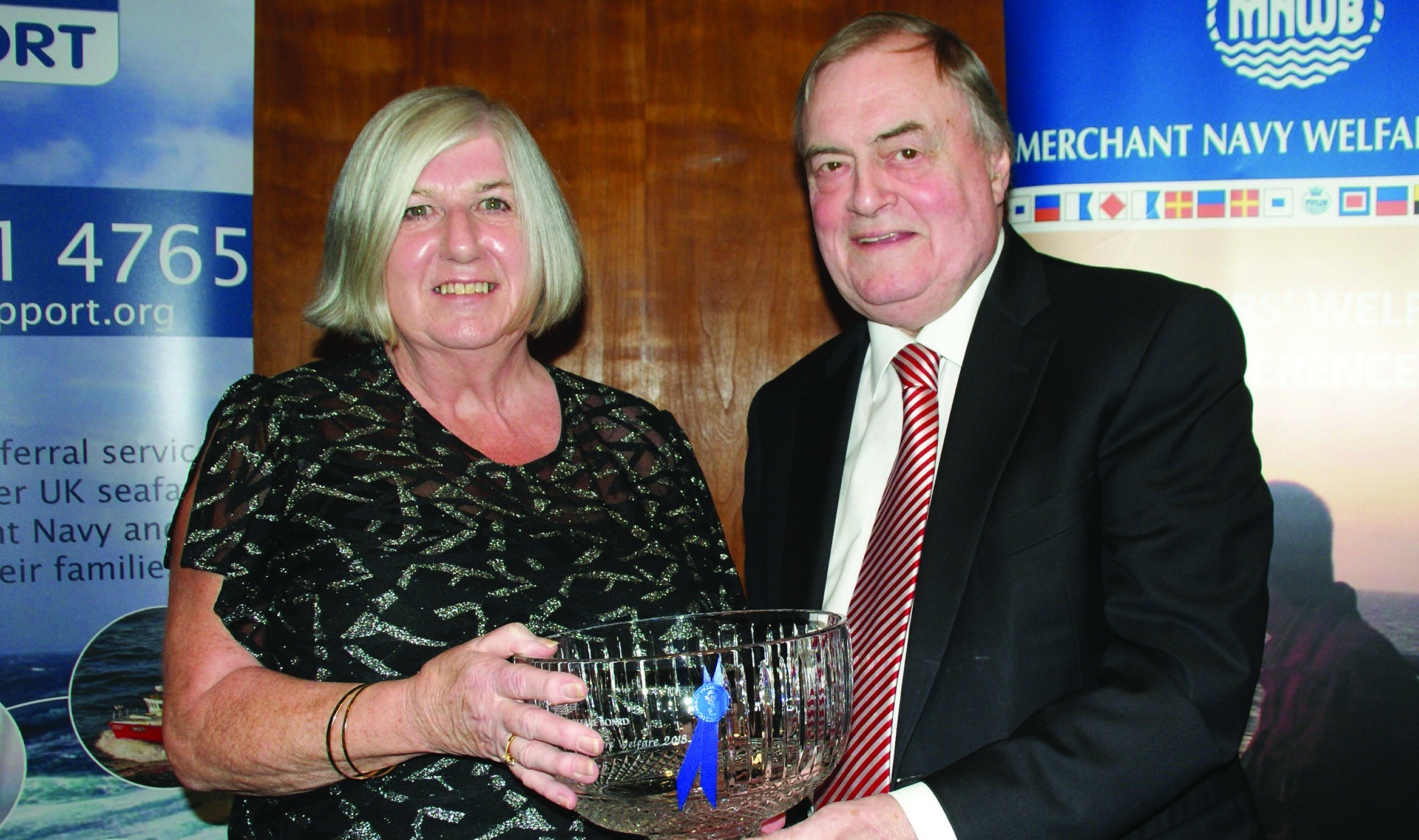 Image:Ina Bruce, a member of the MNWB's Central and West of Scotland port welfare committee, receives her award. 