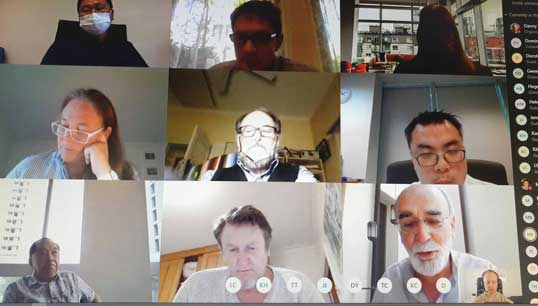 Nautilus Federation coordinator Danny McGowan (insert lower right) hosts one of two video meetings for members of unions affiliated to the Nautilus Federation at the launch of the new website. Image:Nautilus Federation coordinator Danny McGowan (insert lower right) hosts one of two video meetings for members of unions affiliated to the Nautilus Federation at the launch of the new website.