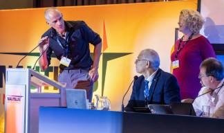 Nautilus national secretary Holger Schatz addressing an organising cluster panel. Image:Nautilus national secretary Holger Schatz addressing an organising cluster panel.
