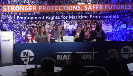Image:The panel at the 2025 Nautilus UK Branch Conference, which was themed around employment protection for seafarers. Image: Nautilus International