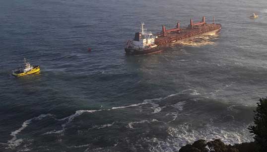 Funing was towed to safety after engine failure left it drifting shortly after leaving the New Zealand port of Tauranga in July 2020. Image: TAIC/Stu James via SunLive - Funing being assisted by Port of Tauranga tugs.
Image:Funing was towed to safety after engine failure left it drifting shortly after leaving the New Zealand port of Tauranga in July 2020. Image: TAIC/Stu James via SunLive - Funing being assisted by Port of Tauranga tugs.