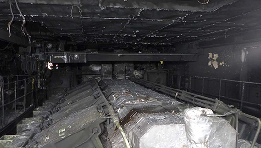 Devastating fire damage in the engine room of the Finlandia Seaways. Image: MAIB Image:Devastating fire damage in the engine room of the Finlandia Seaways. Image: MAIB