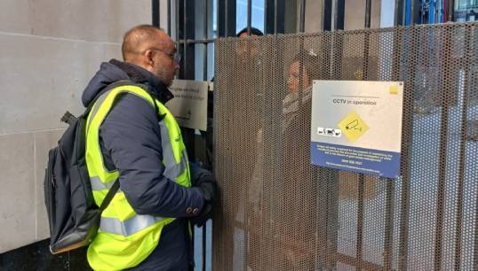 Image:Locked out: Nautilus official Charley Ramdas at the Lloyd's Register offices in London during the Union's January protest. Image: Nautilus International