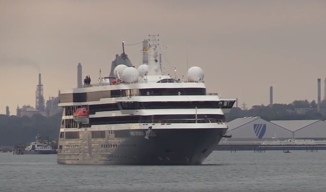 Image:The first vessel of the series, the 176-passenger, 125-crew Portugal-built World Explorer on its maiden visit to Southampton in 2019. Image: Mystic Cruises - YouTube.