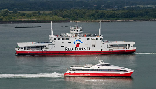 A Red Funnel ferry and a Red Jet. Image:A Red Funnel ferry and a Red Jet.