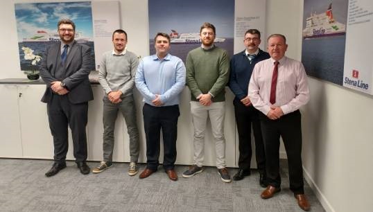 Left to right: Nautilus strategic organiser Grant Mudie; liaison officers Gareth Battersea, Russell Marshall, Barry Mullins and John Mallalue; and Nautilus head of industrial Micky Smyth at the negotiations. Image: Nautilus International
Image:Left to right: Nautilus strategic organiser Grant Mudie; liaison officers Gareth Battersea, Russell Marshall, Barry Mullins and John Mallalue; and Nautilus head of industrial Micky Smyth at the negotiations. Image: Nautilus International