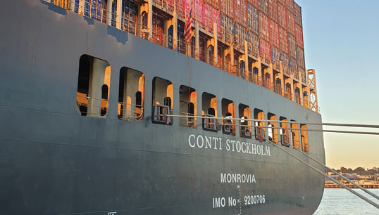 The MV Conti Stockholm sits idle in Fremantle Port . All images: ITF Image:The MV Conti Stockholm sits idle in Fremantle Port . All images: ITF