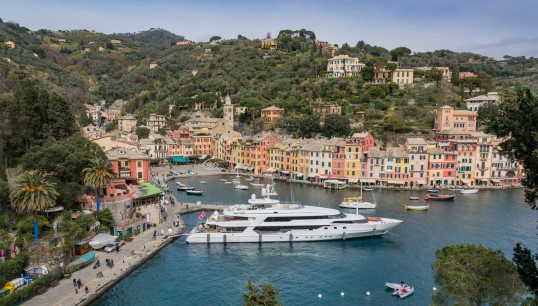 Image:A superyacht in the famous harbour at Portofino, near Genoa. A long-term visa for yacht crew will help resolve a problem where Italian ports have been refusing to stamp out yacht crew, meaning that they have been using up their 90-day Schengen allowance unnecessarilly. Image: Malcolm P Chapman / Getty Images