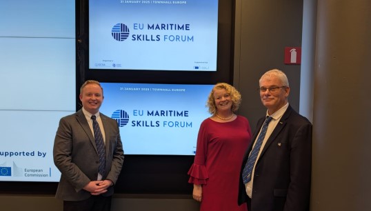 Nautilus head of international relations Danny McGowan, assistant general secretary Sascha Meijer, and Council member Henk Eijkenaar at the European Maritime Skills Forum. Image: Nautilus International Image:Nautilus head of international relations Danny McGowan, assistant general secretary Sascha Meijer, and Council member Henk Eijkenaar at the European Maritime Skills Forum. Image: Nautilus International