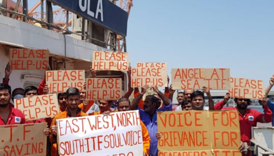 In a desperate effort to get off the bulk carrier Ula abandoned 11 months ago some crew are on a hunger strike. Image: ITF Image:In a desperate effort to get off the bulk carrier Ula abandoned 11 months ago some crew are on a hunger strike. Image: ITF