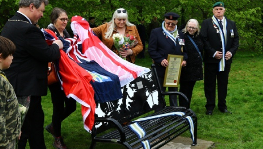 Honoured guests at the unveiling of the new Falklands memorial bench in Hull. Image: Jon Purkis Image:Honoured guests at the unveiling of the new Falklands memorial bench in Hull. Image: Jon Purkis