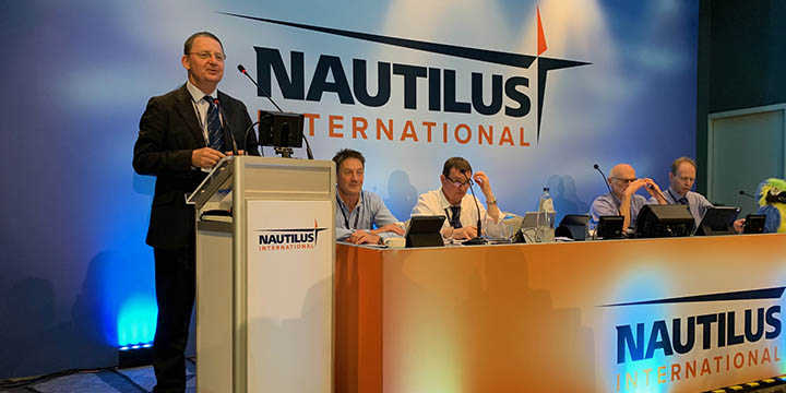 Nautilus general secretary Mark Dickinson proposes the Fair Pay at Sea motion to GM19 Image:Nautilus general secretary Mark Dickinson proposes the Fair Pay at Sea motion to GM19