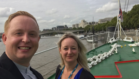 Danny McGowan, chair of Maritime UK's Pride in Maritime Network and Nautilus international organiser and head of diversity and operations at Maritime UK Chrissie Clarke at a previous Pride in Maritime event. Image: Nautilus International Image:Danny McGowan, chair of Maritime UK's Pride in Maritime Network and Nautilus international organiser and head of diversity and operations at Maritime UK Chrissie Clarke at a previous Pride in Maritime event. Image: Nautilus International