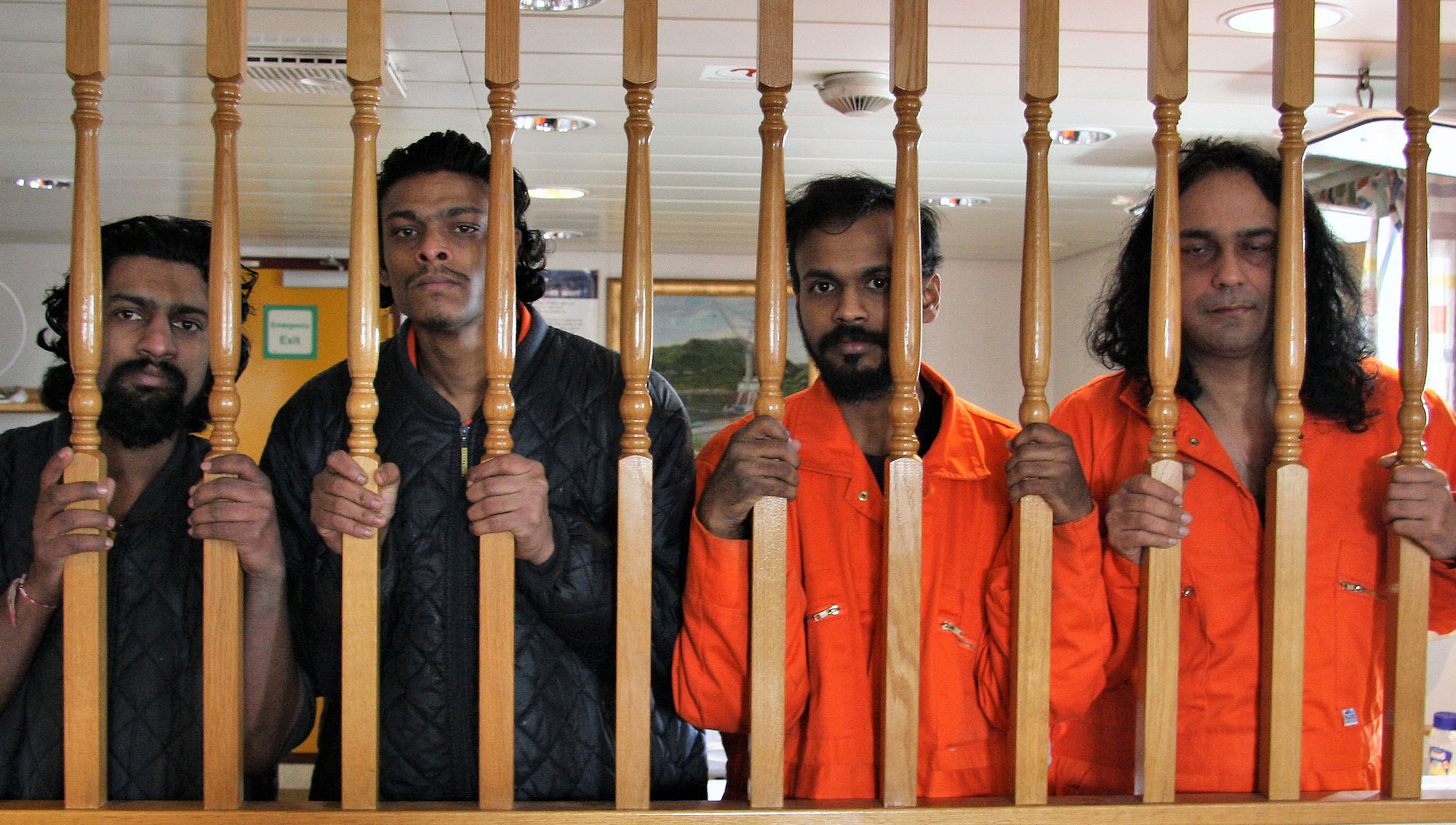 The four seafarers who were stranded on the support ship Malaviya Twenty. Image: Maurice Gray Image:The four seafarers who were stranded on the support ship Malaviya Twenty. Image: Maurice Gray