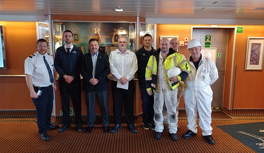 Nautilus members and national organiser Steve Doran aboard the MV Hamnavoe in Orkney for pay, terms and conditions negotiations. Image:Nautilus members and national organiser Steve Doran aboard the MV Hamnavoe in Orkney for pay, terms and conditions negotiations.