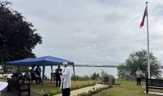 Raising the Red Ensign during the Mariners' Park ceremony held beside the Atlantic Stone Image:Raising the Red Ensign during the Mariners' Park ceremony held beside the Atlantic Stone