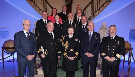 Image:UK Merchant Navy Medal recipients with Her Royal Highness The Princess Royal who presented the 2025 awards during a ceremony at Trinity House, London in November. Image: Mark Dalton