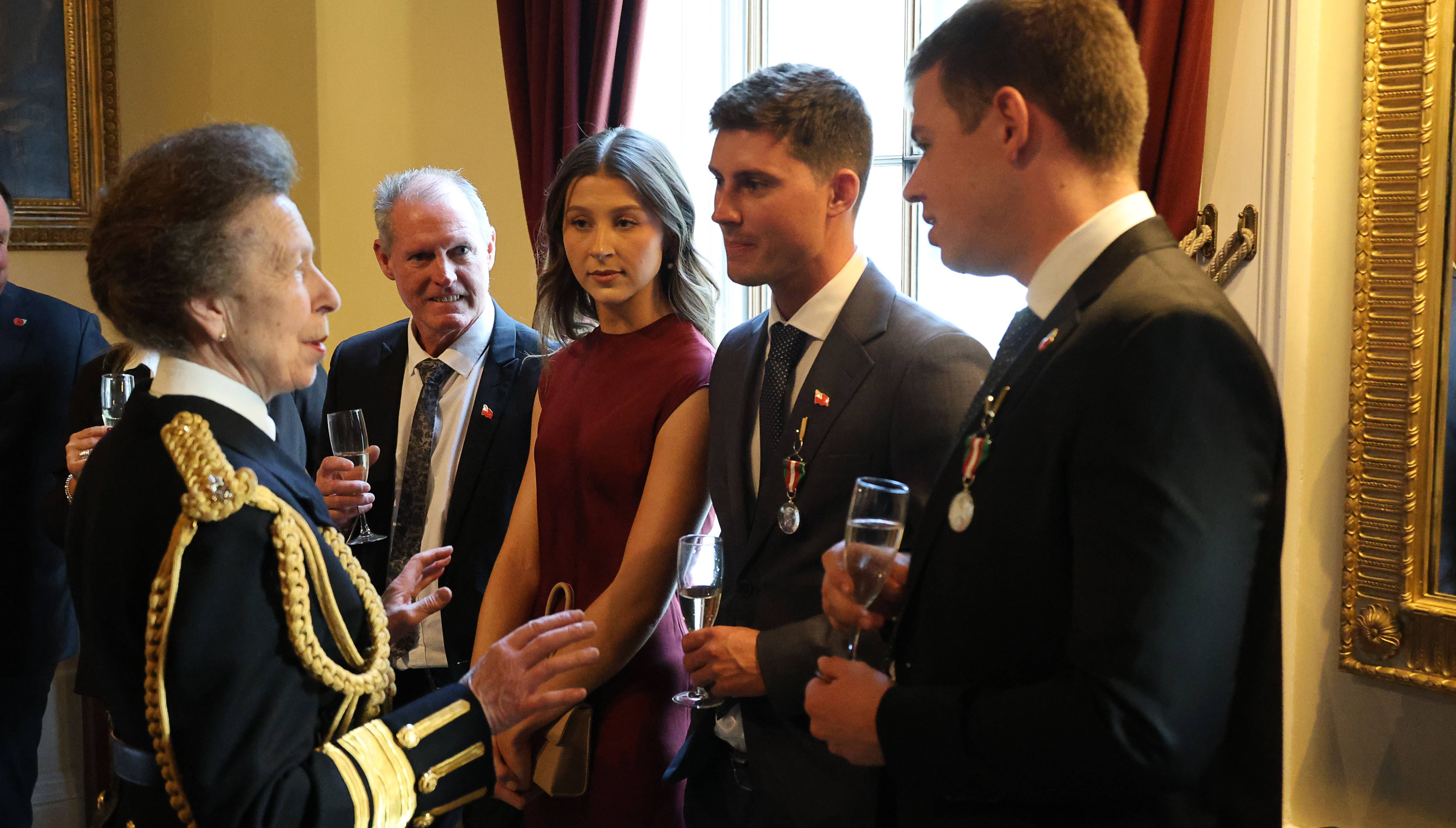HRH The Princess Royal talks to some of the yacht crew recipients of the UK Merchant Navy Medals during the 2024 awards reception. Image: Nautilus International Image:HRH The Princess Royal talks to some of the yacht crew recipients of the UK Merchant Navy Medals during the 2024 awards reception. Image: Nautilus International