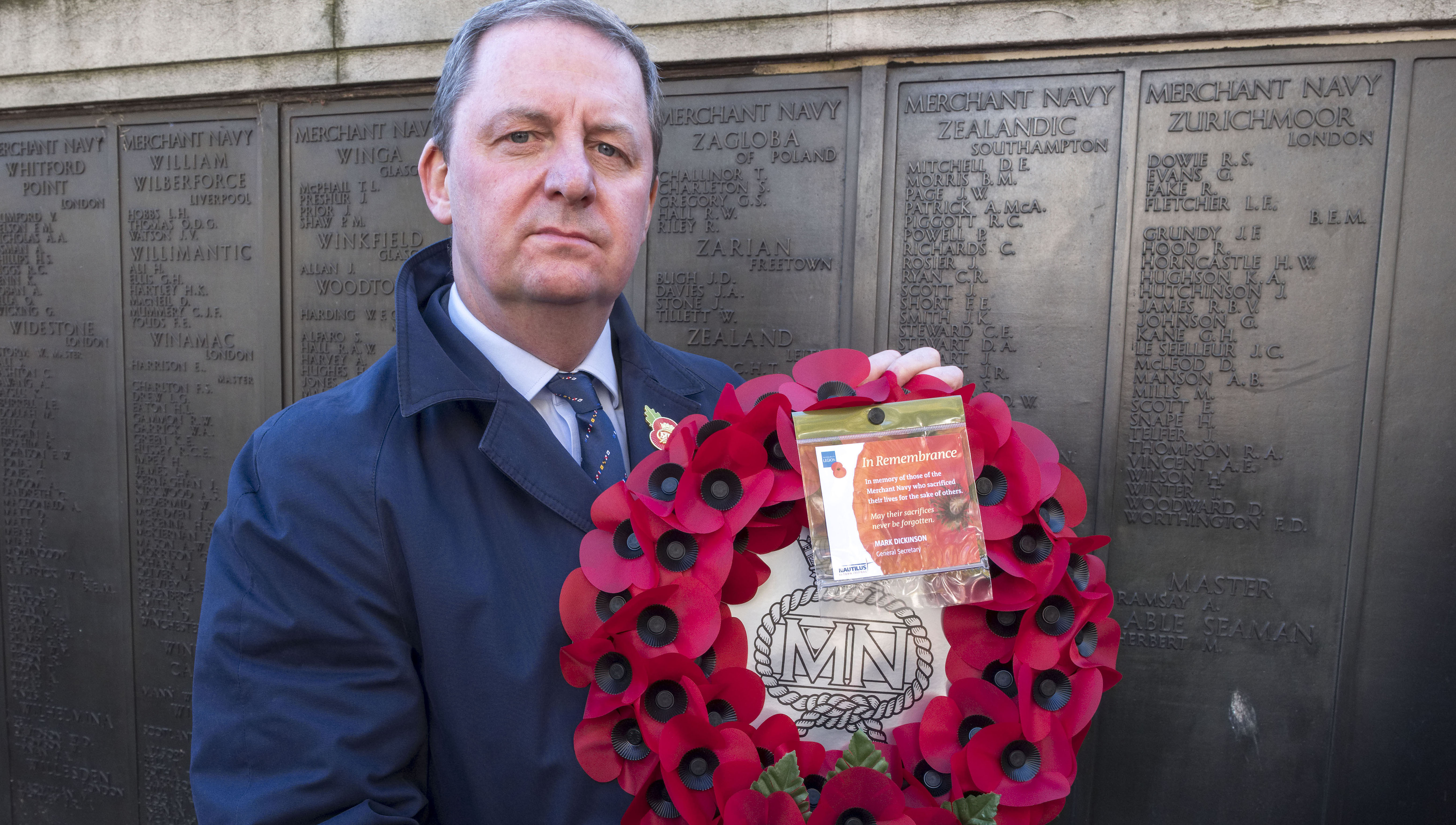 General secretary Mark Dickinson laid a wreath at the Merchant Navy war memorial in Tower Hill, London. Image:General secretary Mark Dickinson laid a wreath at the Merchant Navy war memorial in Tower Hill, London.