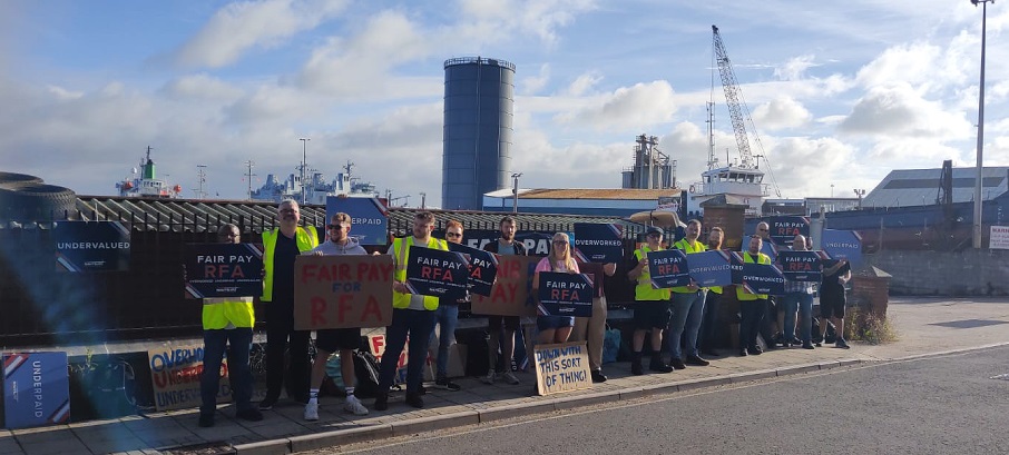 Great turnout from Nautilus Royal Fleet Auxiliary officer members demonstrating in Portland. Image:Great turnout from Nautilus Royal Fleet Auxiliary officer members demonstrating in Portland.