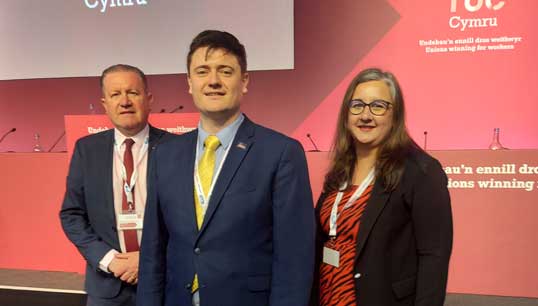 Nautilus head of industrial Micky Smyth, executive officer Martyn Gray and strategic organiser Jennifer McKechnie represented the Union at TUC Cymru. Image: Nautilus International Image:Nautilus head of industrial Micky Smyth, executive officer Martyn Gray and strategic organiser Jennifer McKechnie represented the Union at TUC Cymru. Image: Nautilus International