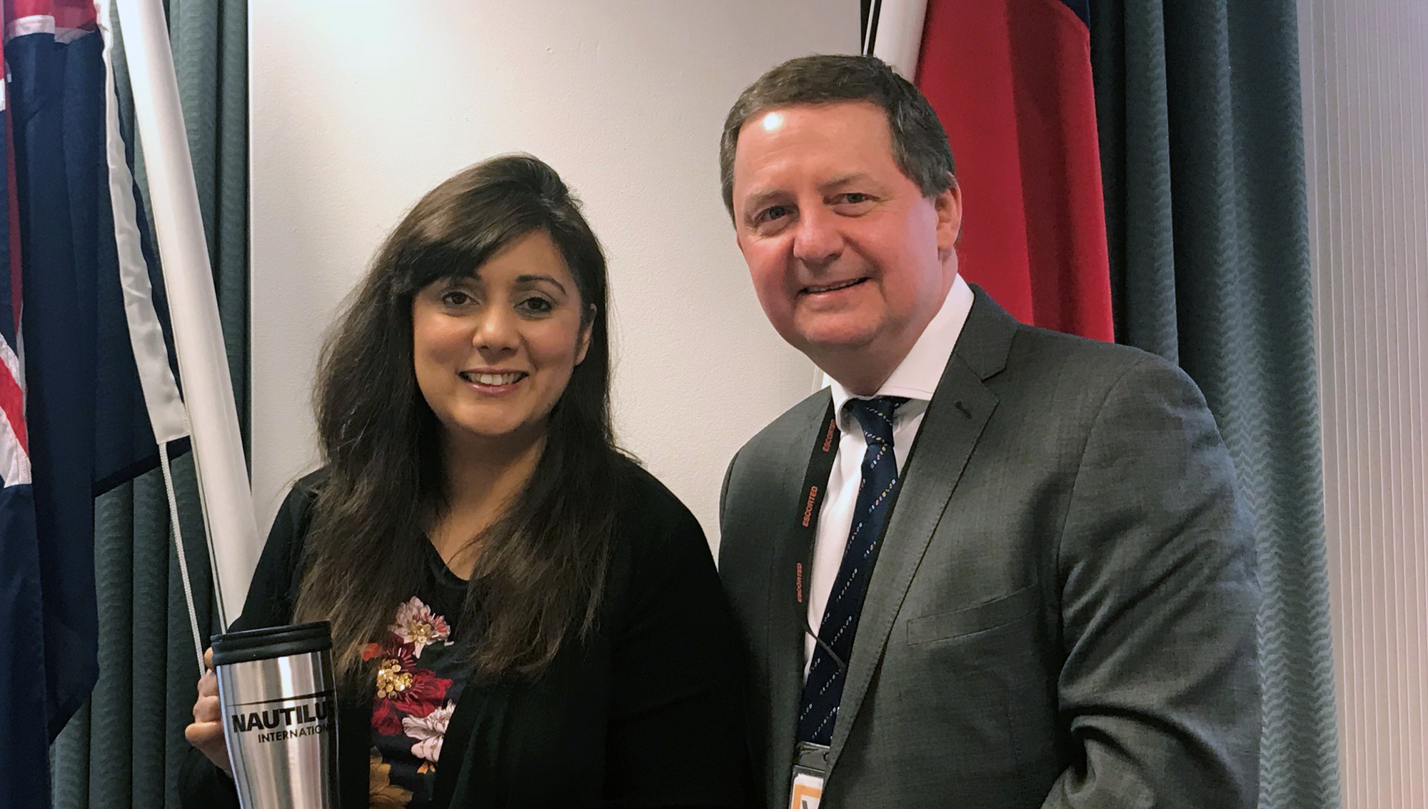 Nautilus general secretary Mark Dickinson with new shipping minister Nusrat Ghani. Image:Nautilus general secretary Mark Dickinson with new shipping minister Nusrat Ghani.