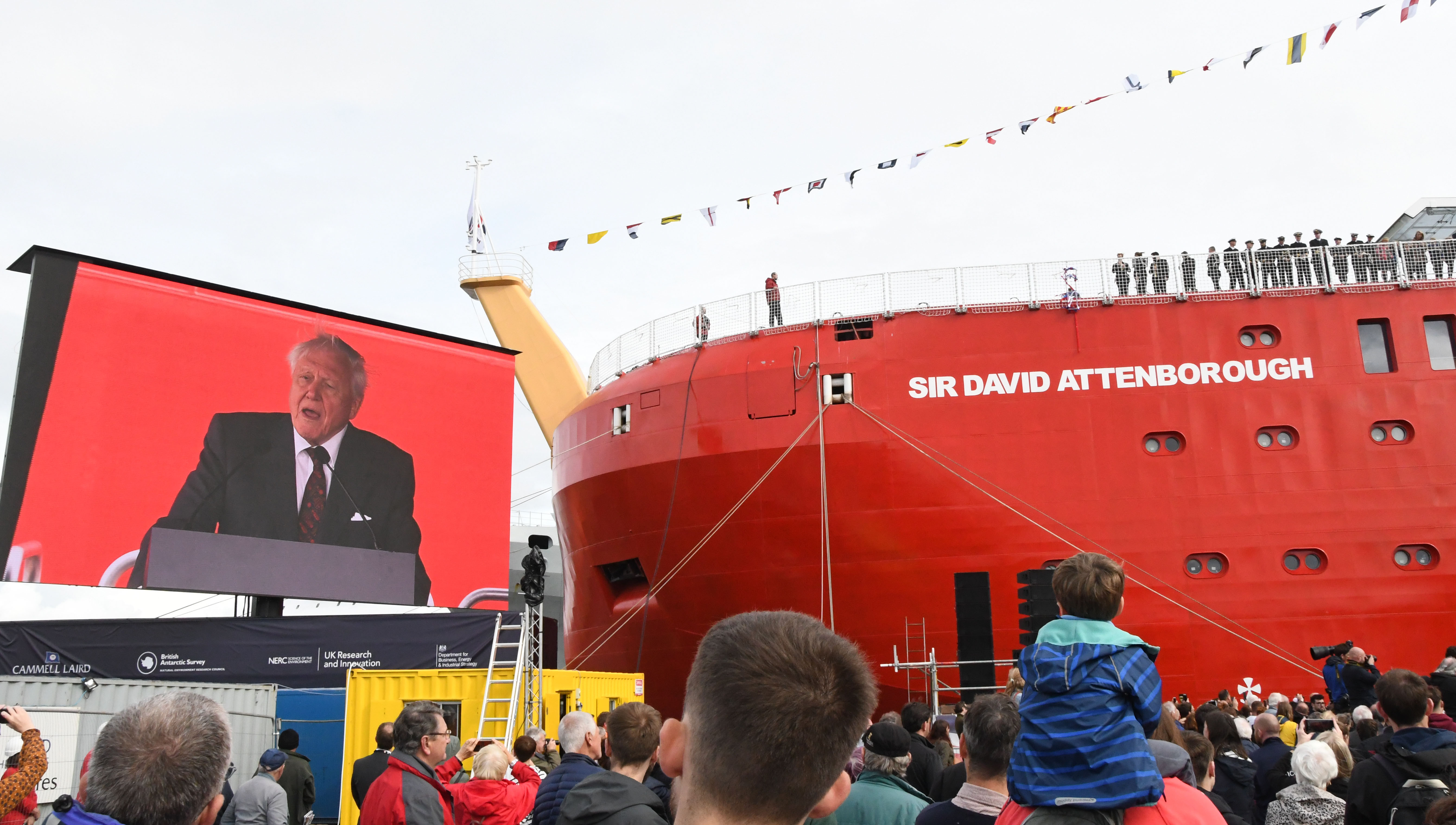 New polar ship built by Cammell Laird and name RRS Sir David Attenborough at a naming ceremony in Birkenhead in September 2019. New polar ship built by Cammell Laird and name RRS Sir David Attenborough at a naming ceremony in Birkenhead in September 2019.