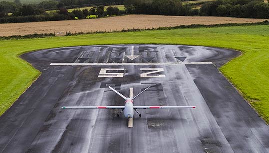 The Hermes 900 drone on the runway at Aberporth Airport. Image: Elbit Systems. Image:The Hermes 900 drone on the runway at Aberporth Airport. Image: Elbit Systems.