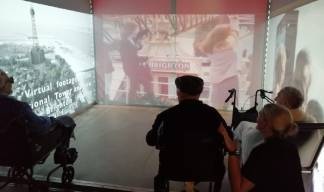 Image:Mariners enjoy the House of Memories portable museum installation at Mariners' Park