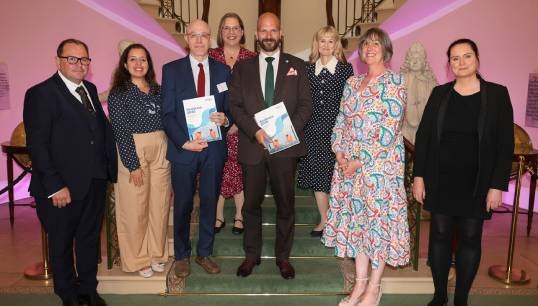 Image:Dr Tim Slingsby (middle)  MCG chair (Lloyd's Register Foundation) during the launch of the Seafarer 2040 report, where Nautilus director of welfare and care Andrew Jones (left) also took part in a panel discussion.   Also important to the research are Joanne McVeigh (first right), who led the report and Caroline Pena (second left) who worked with Joanne. From third left the others are Ben Gibbons (MCG) and MCG member representatives; Tina Barnes (The Seafarers’ Charity), Sandra Welch (Seafarers Hospital Society) and Vikki Muir (Trinity House). Images: MCG